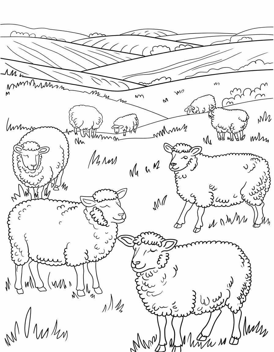 Sheep on Green Hills